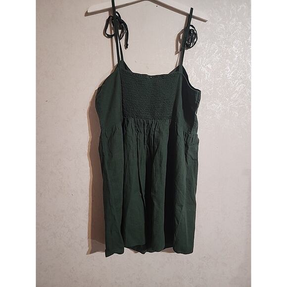 Aerie Dress Tie String Spaghetti Strap Button Down Green Mini sz XL 55% Linen - Picture 5 of 5